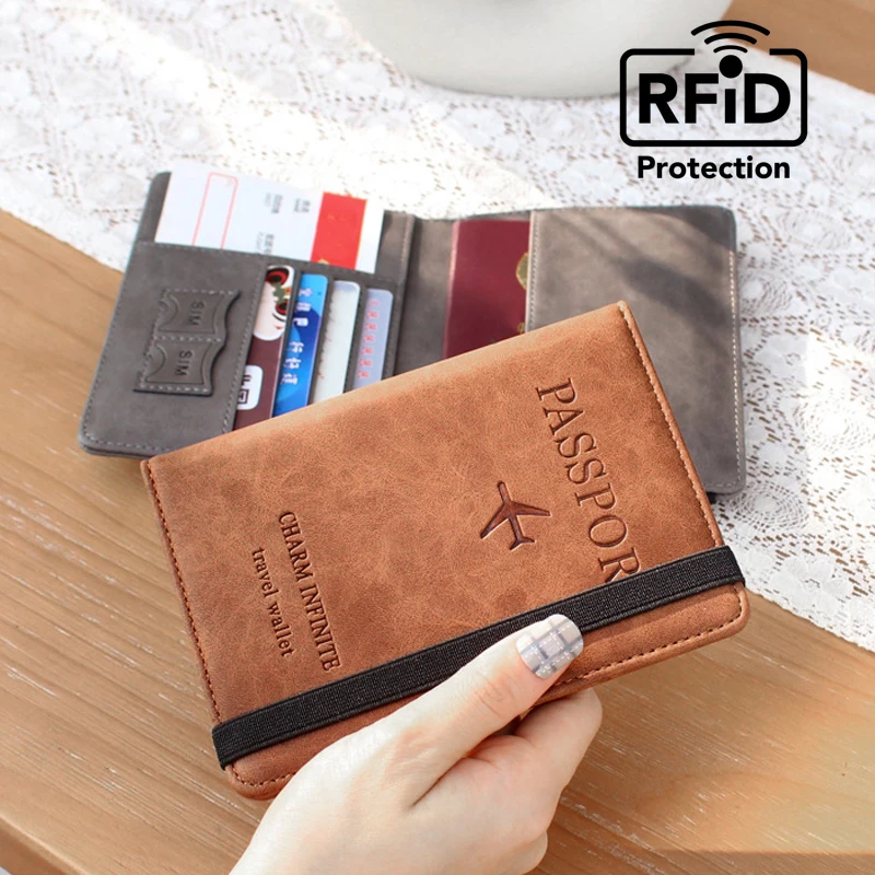 Universal PU Leather RFID Passport Wallet/Cover - Men & Women\'s Travel Essential, Safely Stores Passports & Cards, Great for Fam