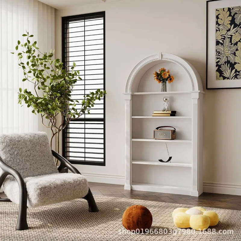 

French Cream Style Bookcase French Living Room Arched Retro Bookshelf Display Cabinet Entrance Cabinet Medieval American Storage