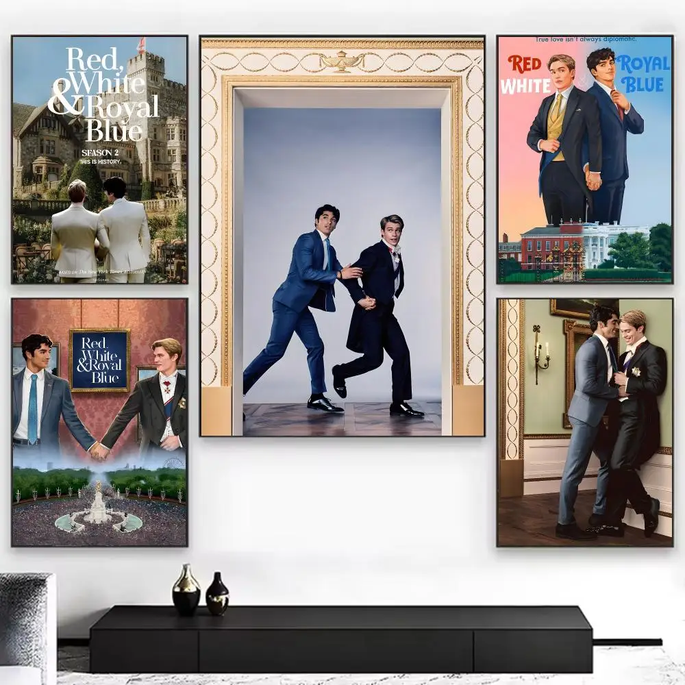 novel romance R-Red, White & Royal Blue Poster Chic Aesthetic Self-Stick Wall Poster Bedroom & Dorm Room Decor