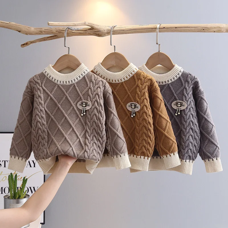 Boys Sweaters Autumn Winter 2024 Children Woolen Jersey Outerwear Tops For Baby Boy Clothes Kids Knitted Sweater Costume Outfits