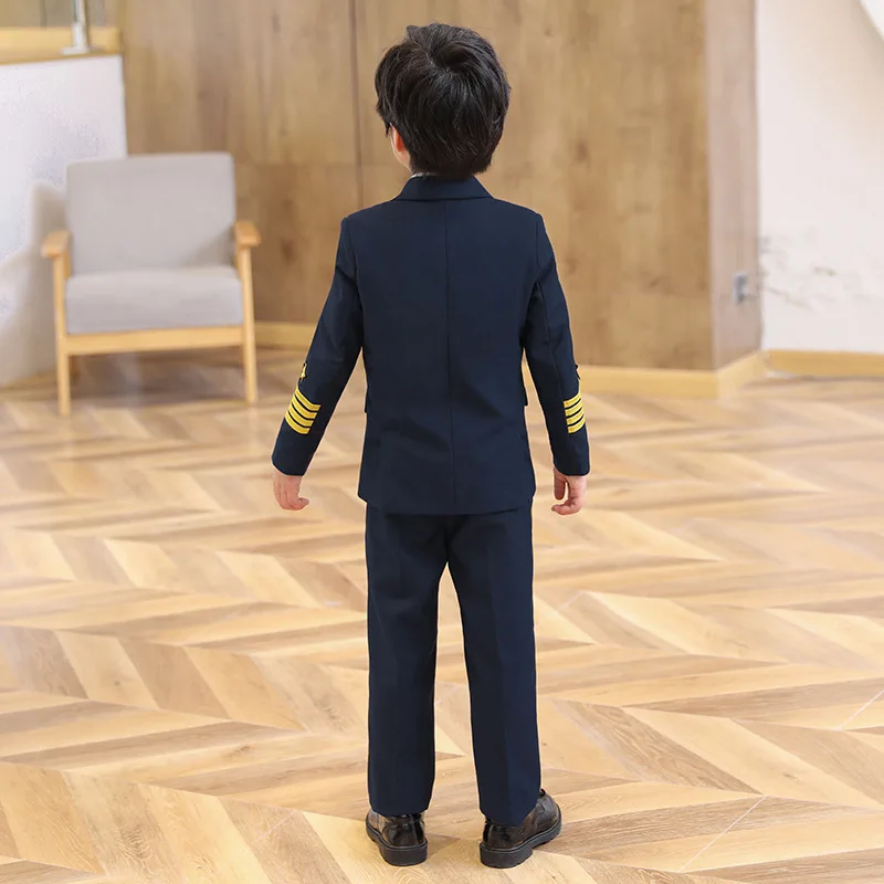 Kids Jakcet Pants Tie Performance Suit Children White Pilot Cos Play Uniform Boys Photograph Dress Teenagers Stage Costume