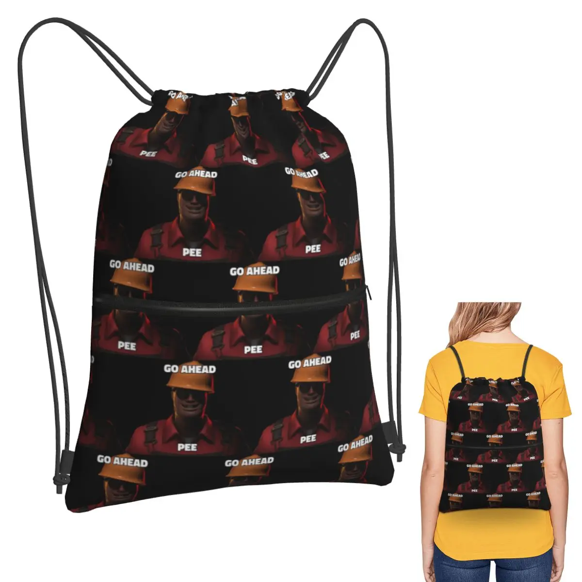 

Tf2 Go Ahead Pee Classic Backpacks Fashion Drawstring Bundle Pocket Shoes Bag Book Bags for Man Woman Students
