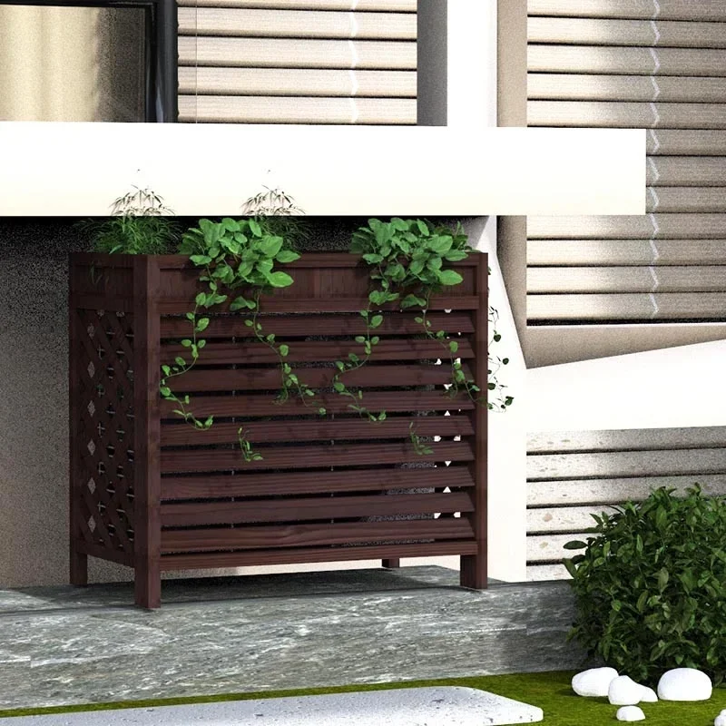 Corrosion-Resistant Air Conditioning Cover, High Load-Bearing Storage Rack, Balcony Wooden Organizer, External Unit Enclosure.