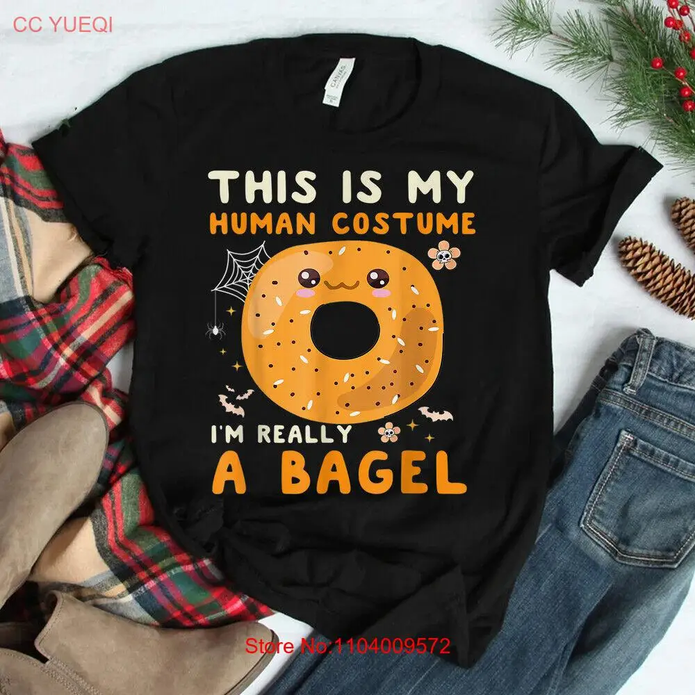 Questo è il mio Costume umano sono davvero un Bagel Halloween Food t-shirt taglia S-5XL