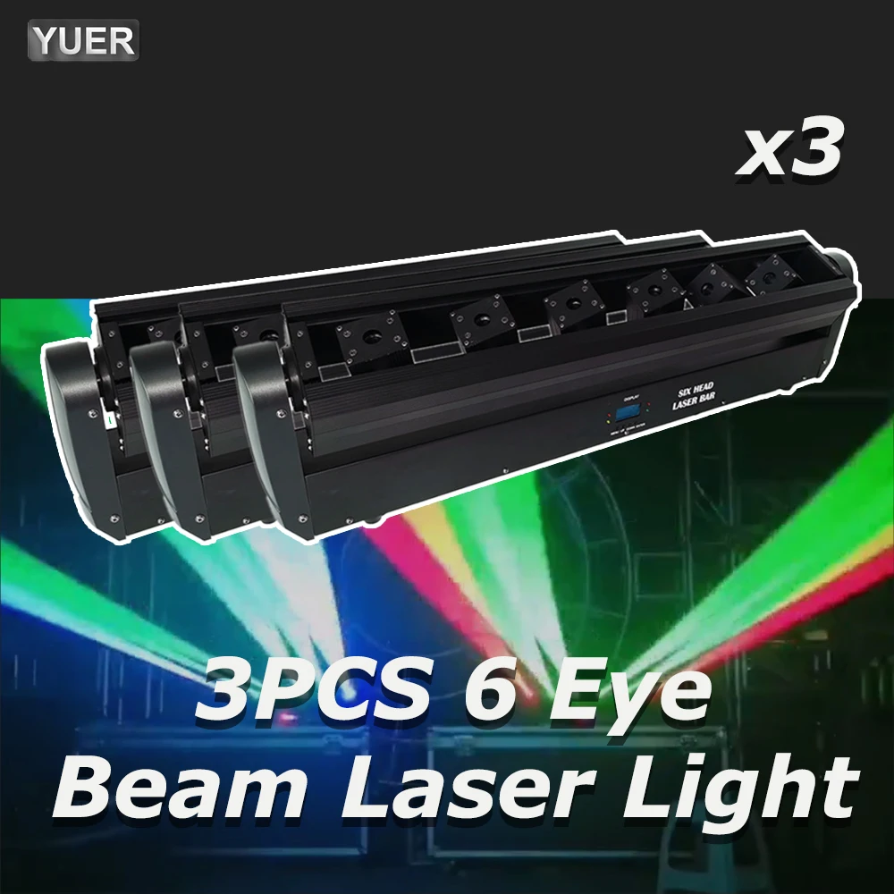 3Pcs/lot Flight Case Packaging 6 Eyes Bar Light Fat Beam Laser RGB 6X500mw DMX Control Moving Head Laser Light Party Disco Stage