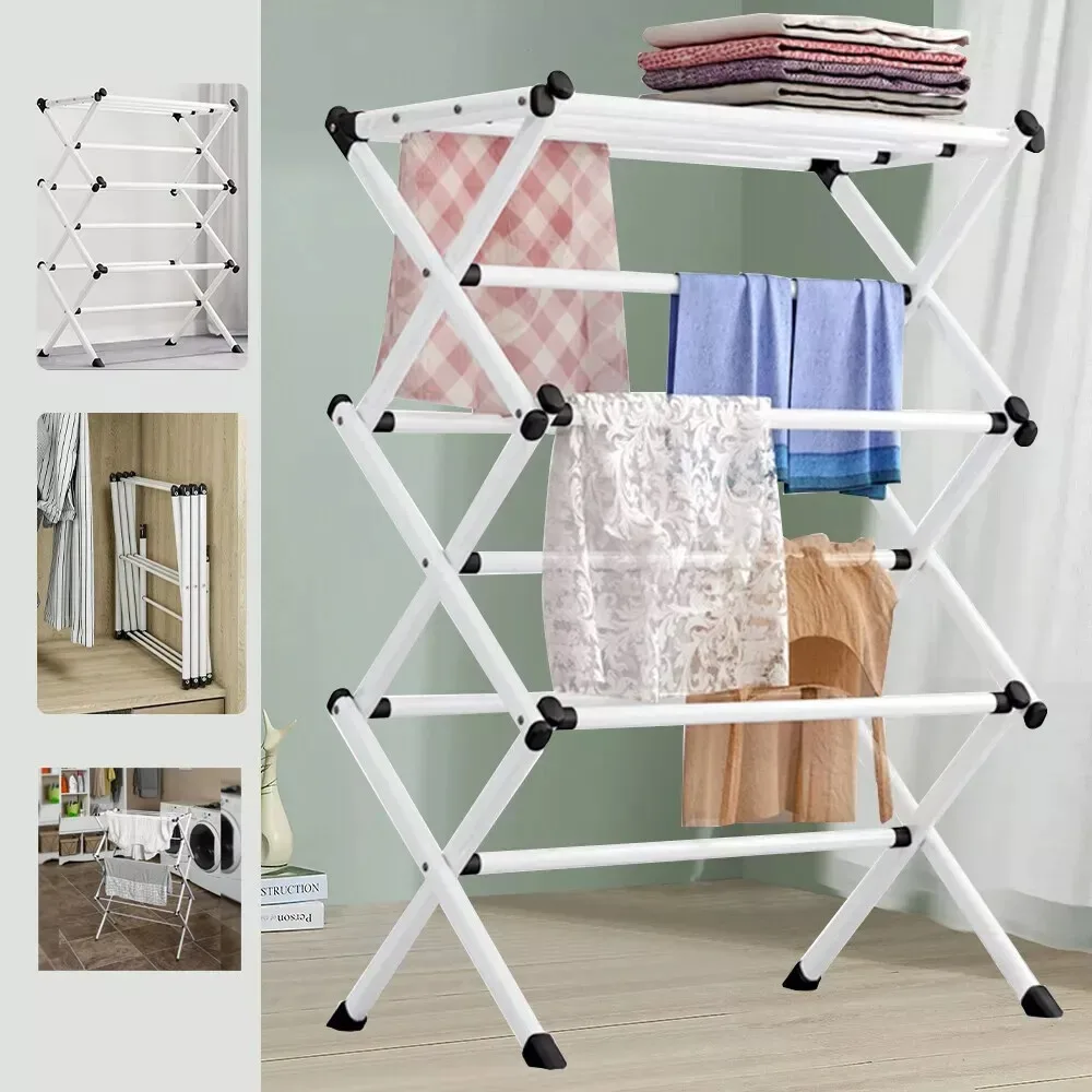 Retractable Floor Rack Hanger Multi-ayer Coat Rack Laundry Rack Simple Clothes Horse Room Organizer Shelf Indoor Outdoor