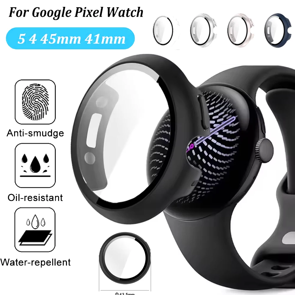 PC HD Tempered Glass Case for Google Pixel Watch 5 4 45/41mm Case All-Around Bumper Screen Protective Shell Pixel Watch 5 Cover