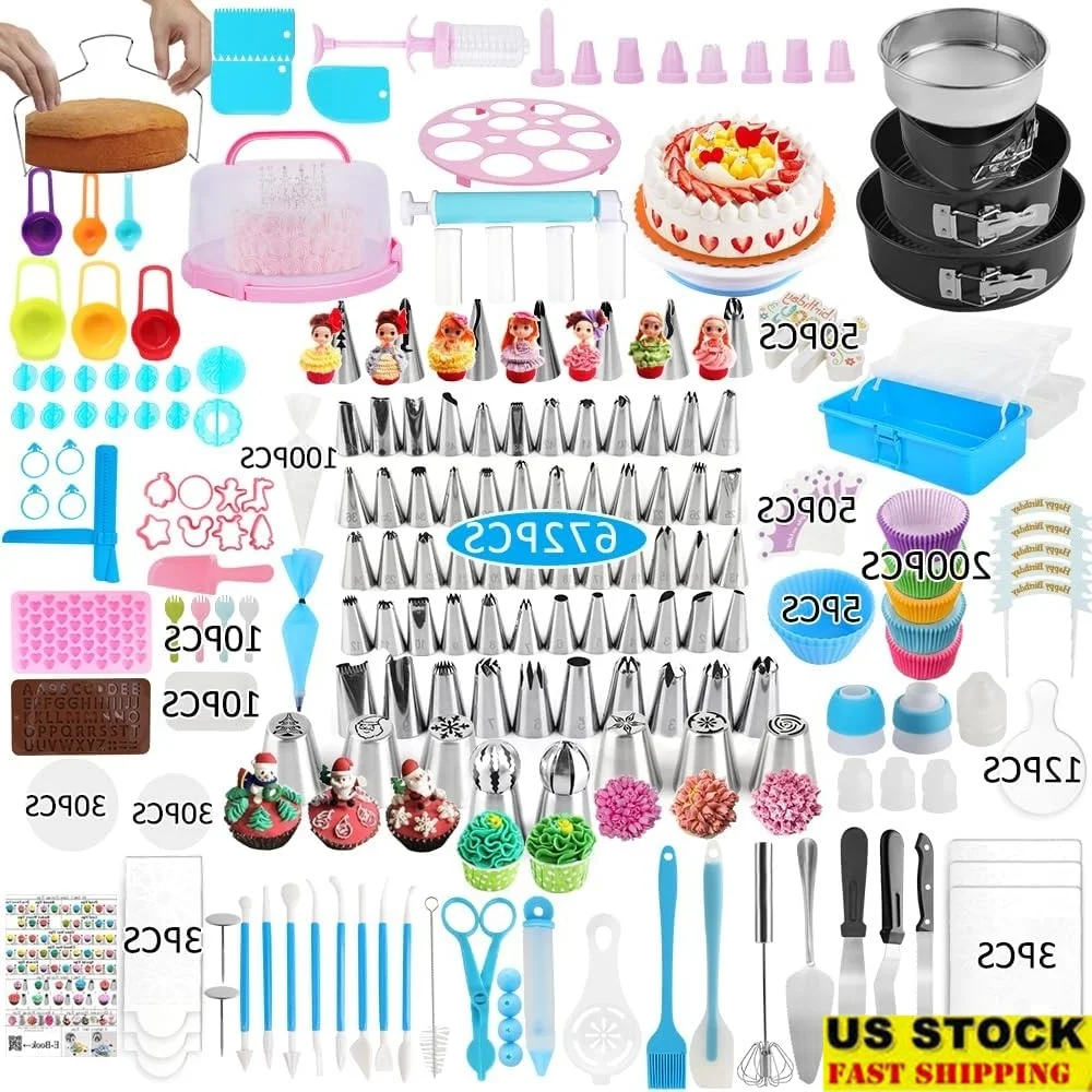

672 Pcs Cake Decorating Supplies Kit with Springform Pans Turntable Icing Tools Cake Carrier Organizer Beginners and