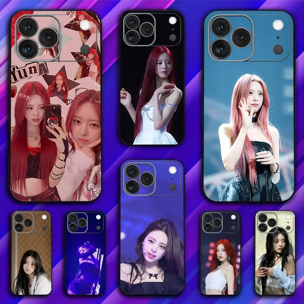 Casing HP Y-Yuna Girls Singer Untuk iPhone 17,16,15,14,13,12,11,Pro,Max,Plus,X,XS,SE4,E,Mini, Casing Hitam Lembut