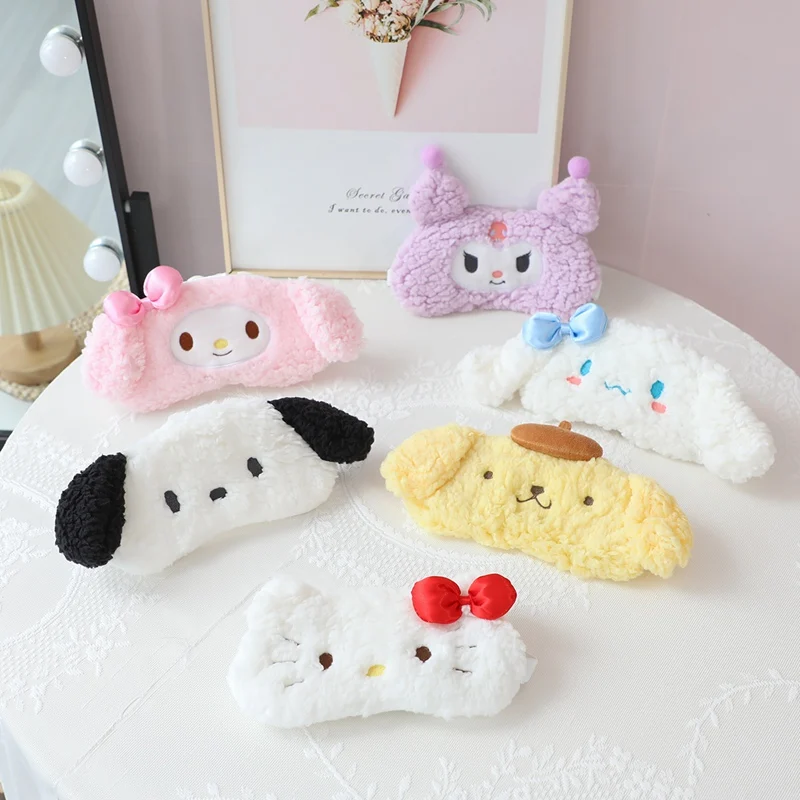 Sanrio Pochacco Cinnamoroll Plush Eye Mask Cute Cartoon Anime My Melody Kuromi Nap Shading Eye Mask Comfortable Gifts For Girl