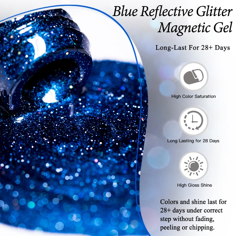 10 ml blauer, reflektierender Glitzer-Katzen-Magnetgel-Nagellack mit Glasperlen-Effekt, semi-permanenter Soak-Off-UV-Gel-Lack, Nagelzubehör – Detail 7
