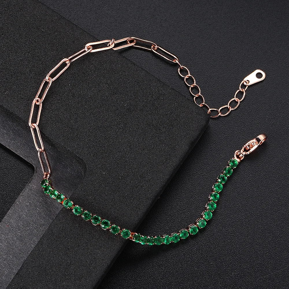 Adjustable Green Cubic Zirconia Tennis Bracelets Chain on Hand Various Shapes Crystal Short Bracelet for Women Men Trend Jewelry