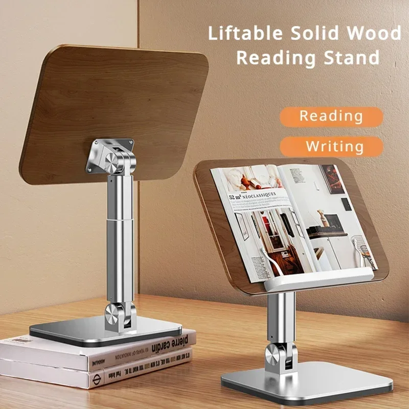 

Height Adjustable Book Reading Stand with 180° Angle Adjustment, Wood & Aluminum Book Holder for Tablet, Drawing, and Reading