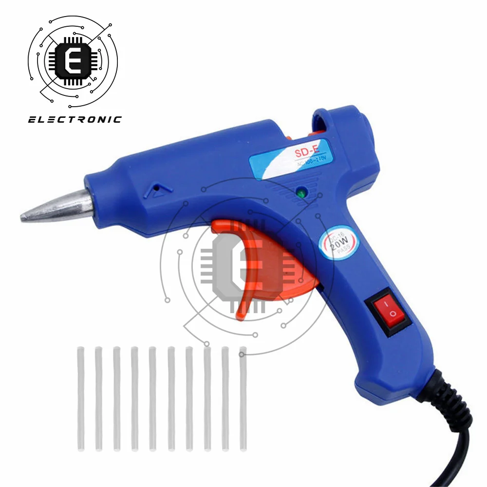 Hot Melt Glue Gun with 7*100MM Glue Sticks 20W Industrial Mini Guns Thermo Electric Heat Temperature Tool