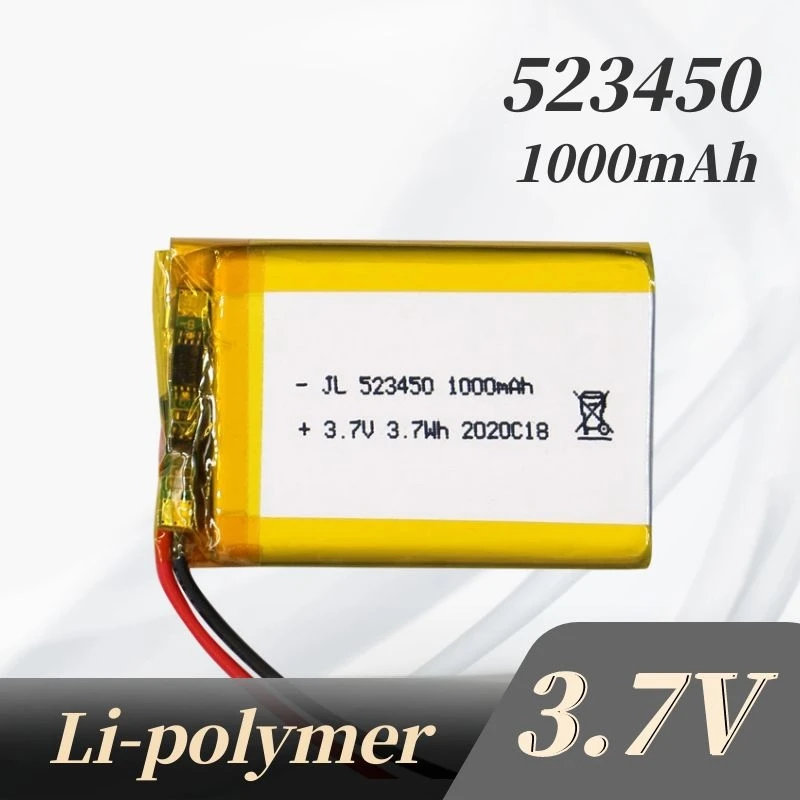 523450 3.7V 1000mAh Polymer Lithium Battery Jst PH 2.0mm 2pin Plug for Electric Beauty Instrument Bluetooth Headset Speaker