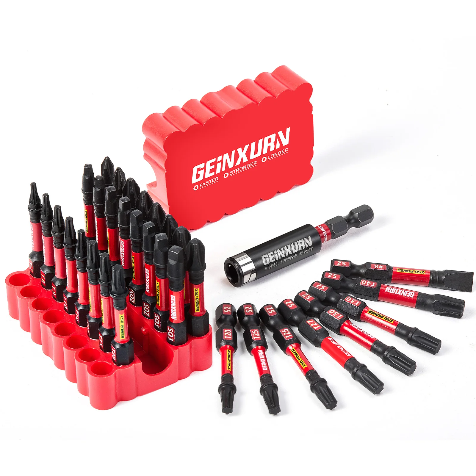 Geinxurn 33PCS Impact Screwdriver Bits Set, 2” Magnetic （PH/SQ/Torx/Hex/Slotted) S2 Steel Bits with Bit Holder & Soft Base