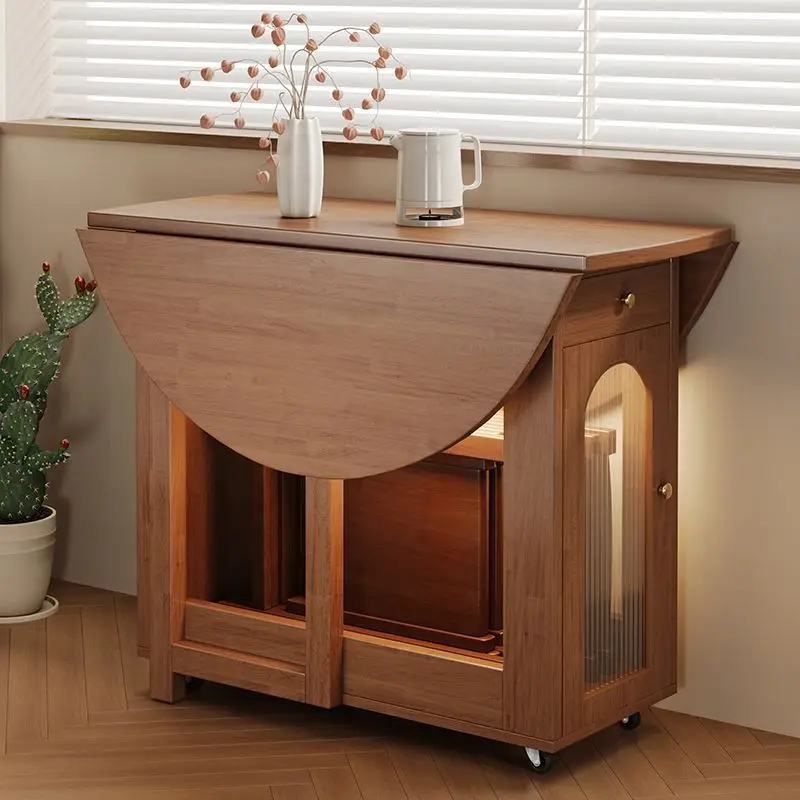 Solid wood folding round table Small apartment dining Household dining Movable eating round folding