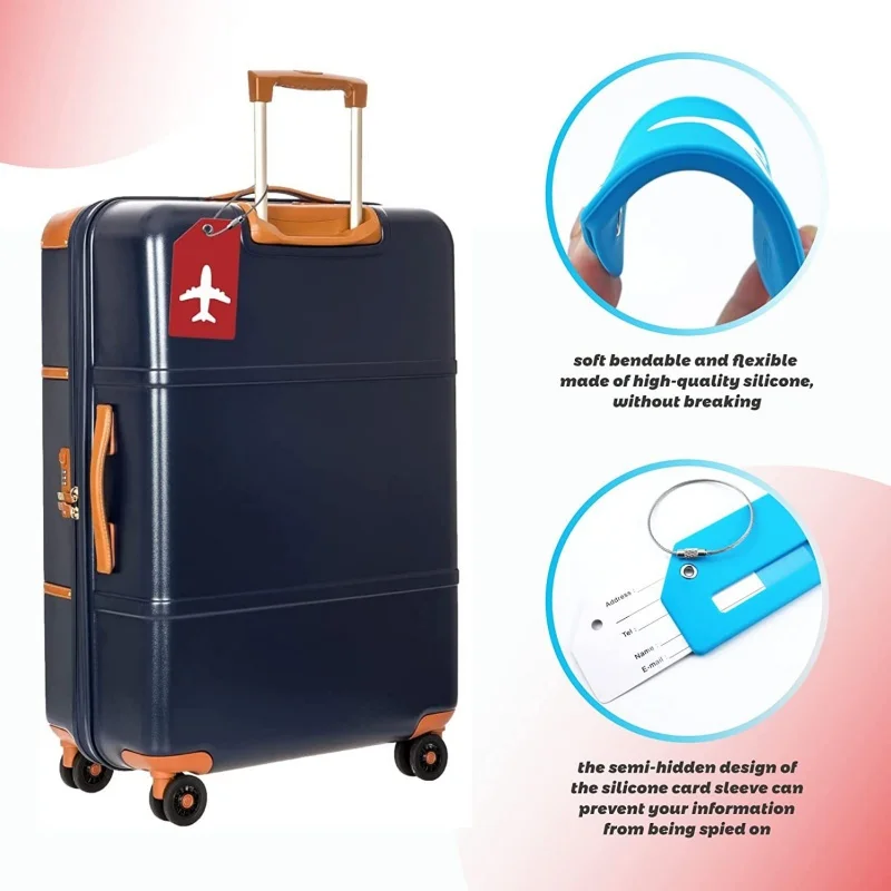 

6Pcs Women Men Travel Accessories Silicon Luggage Tags Suitcase ID Name Address Holder Baggage Tag Unisex Label High Quality