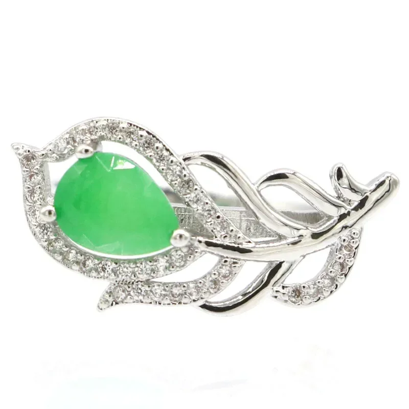 

4g Customized 925 SOLID STERLING SILVER Ring Feather Shape Spinel Swiss Blue Topaz Real Green Emerald Red Ruby Sz 6-11