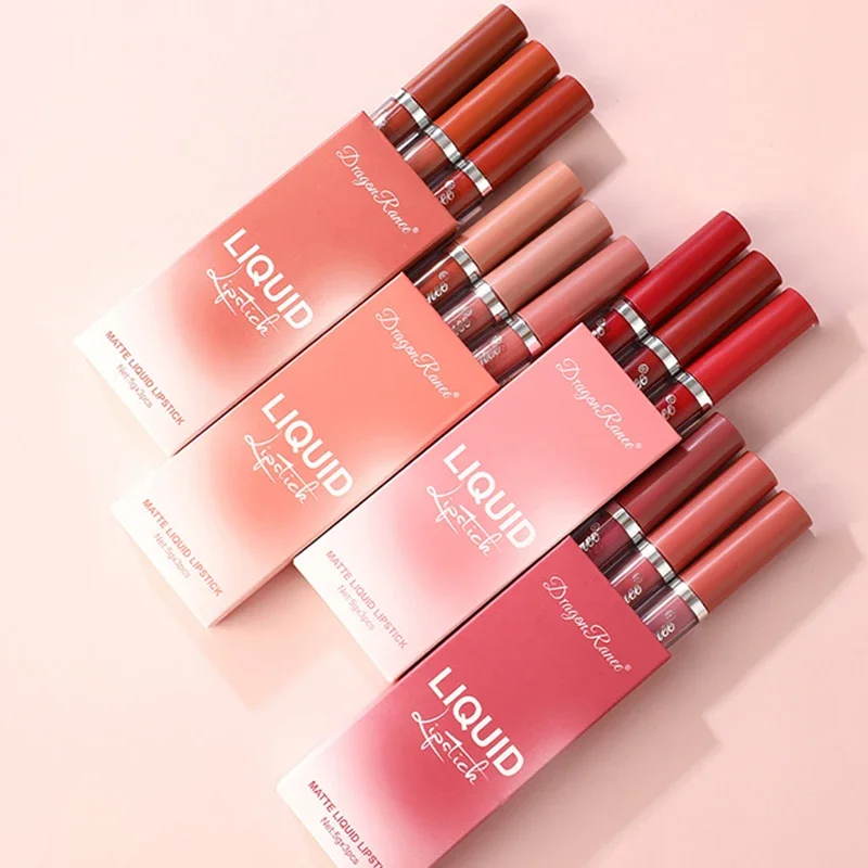 3PCS Multicolor Matte Liquid ลิปสติกชุด Natural Non-drying Lip Gloss กันน้ําและ Non-smudge ลิปสติกแต่งหน้าติดทนนาน