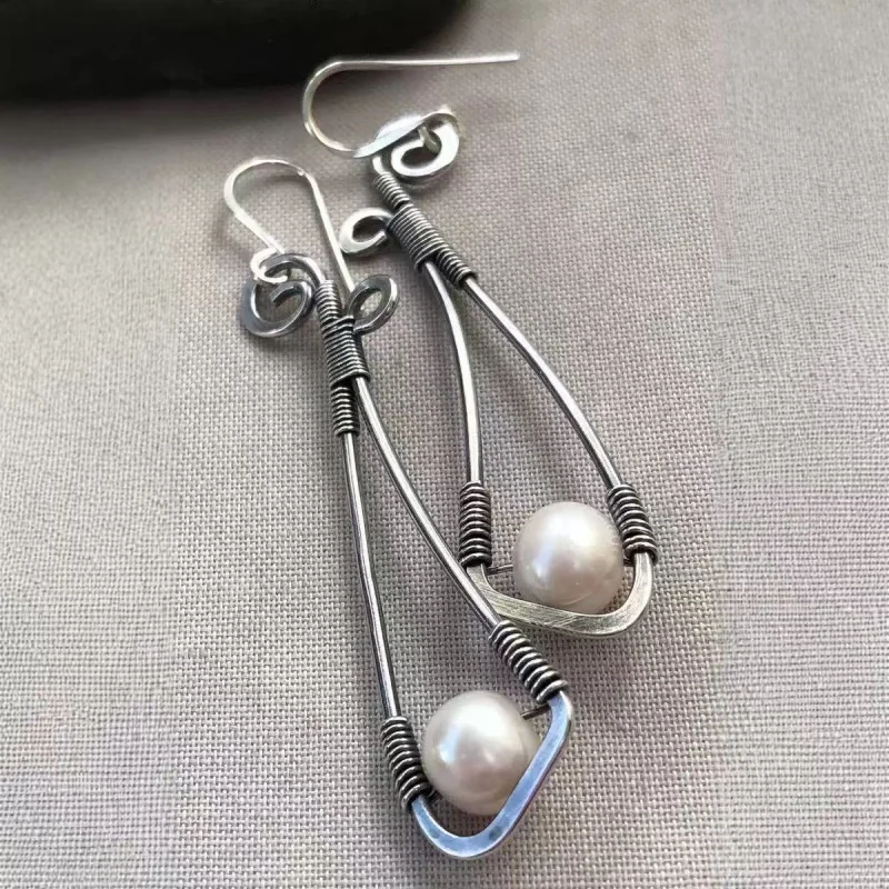 Vintage Geometric Line Entwined Pearl Mom Earrings Bohemian Style Women's Jewelry Wholesale Gifts