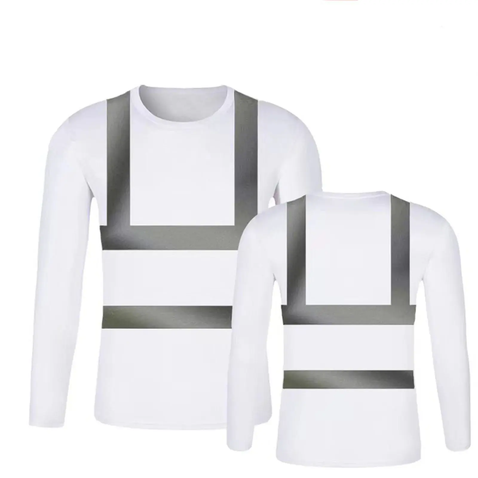 Autumn Men's Safety Construction Work Reflective Stripe Breathable Sweat Absorption 3d Printed Round Neck Long Sleeve T-Shirt