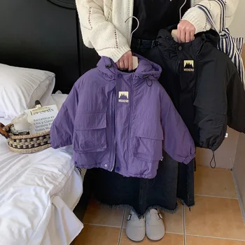 子供のための防風綿ジャケット,ファッショナブルな暖かい服,男の子と女の子のための漫画のプリント,柔らかいクリップ