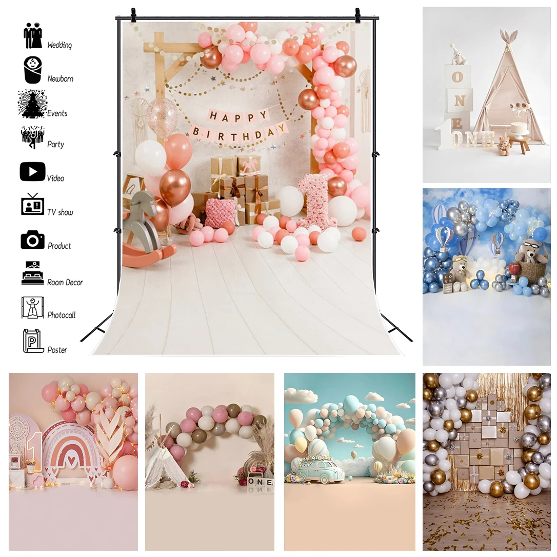 

Newborn Baby 1st Birthday Party Backdrop Colorful Balloon Kids Baby Shower Cake Smash Photography Background Decor Photo Studio