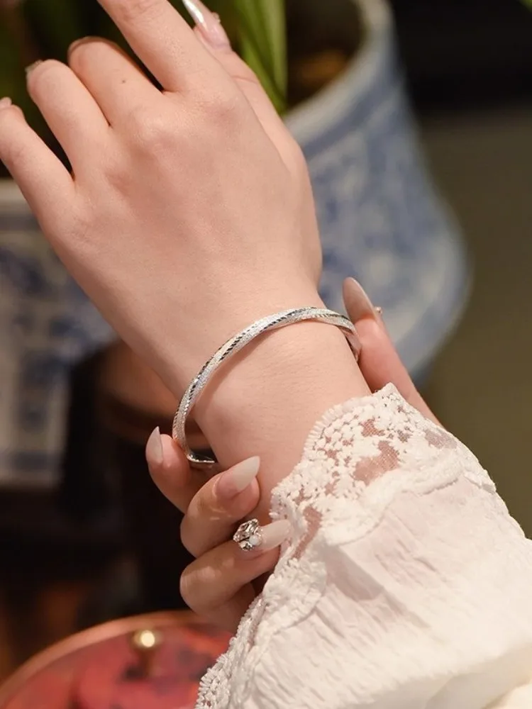 Shiny Fashion Women Bracelet 999 Sterling Silver Fine Jewelry Designer Party Accessories Lady Adjustable Opening Bracelets Gift