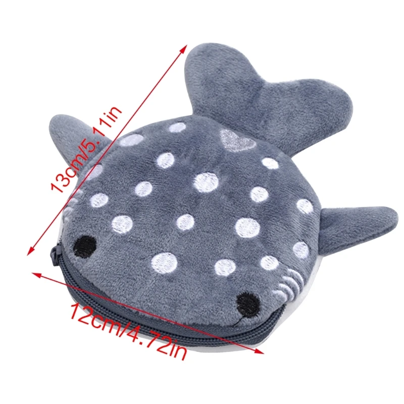 E74B Cute Whale Coin Purse Soft Plush Shark Shape Wallet for Women for Storing CoinsBills and Small Accessories