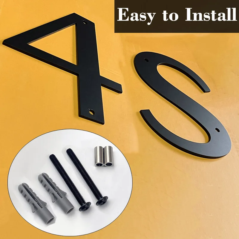 5 in Stainless Steel Numbers 0 - 9 Letters A - Z Floating Black 127mm House Number Plates Outdoor Address Signs Metal Doorplates