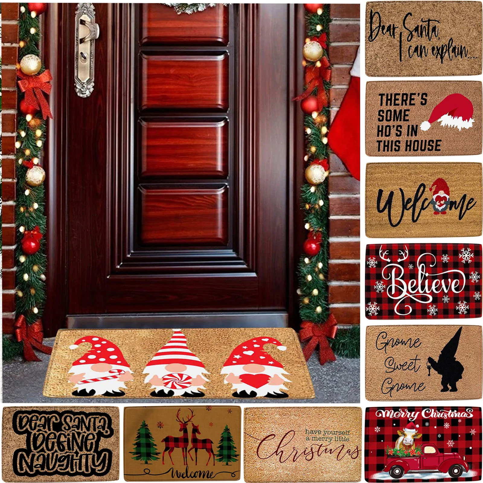 Christmas Festival Decoration Front Door Carpet Indoor Outdoor Anti-Skid Mat