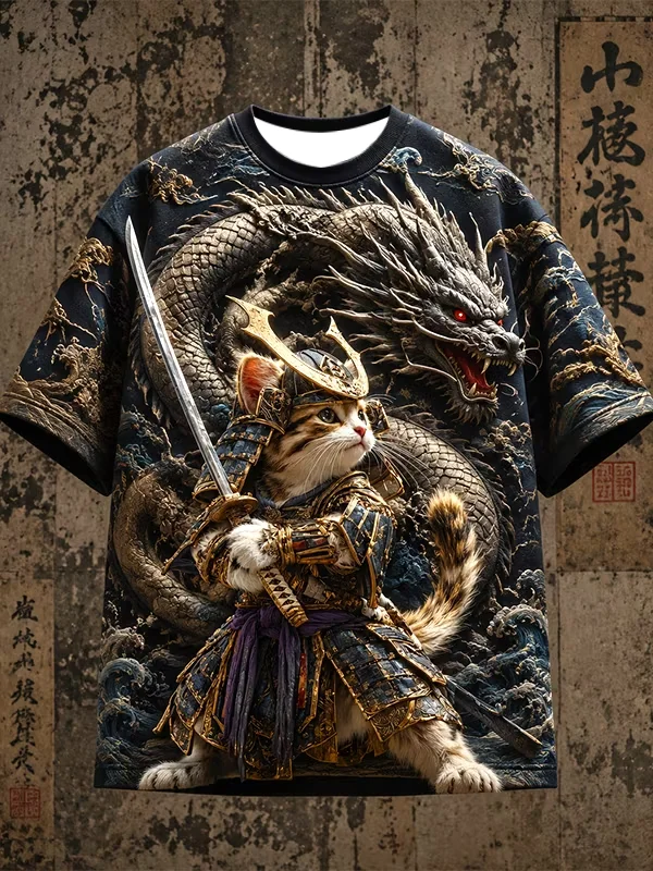 2027 Summer Men's Best-selling Japanese Samurai Culture Printed 3D Pattern Moisture-Wicking Family Version Casual T-Shirt Top