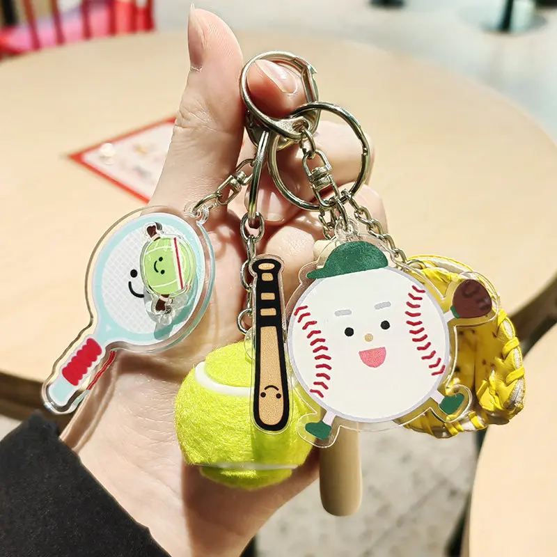 Cute Rotating Sports Keychain, Multi-Ball Styles (Soccer/Baseball/Badminton), Fun Bag Pendant for Sports Lovers, Souvenir Gift