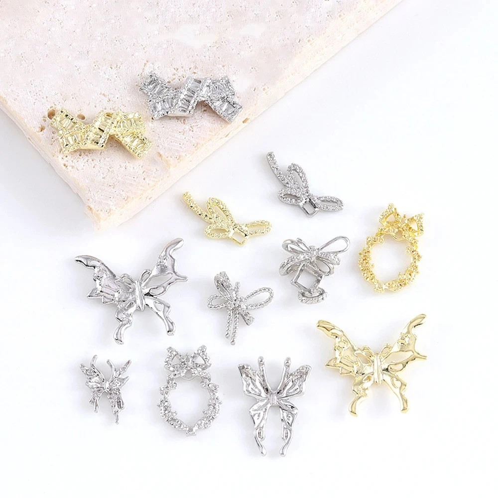 10Pcs Alloy Butterfly Nail Art Charm Advanced Luxury Sparkling Gold Silver Butterfly Nail Ornament DIY Exquisite Nail Decoration