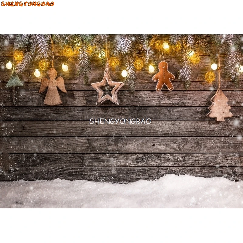 SHENGYONGBAO Christmas Wooden Planks Theme Photography Background Snowman Backdrops For Photo Studio Props MMSD-02