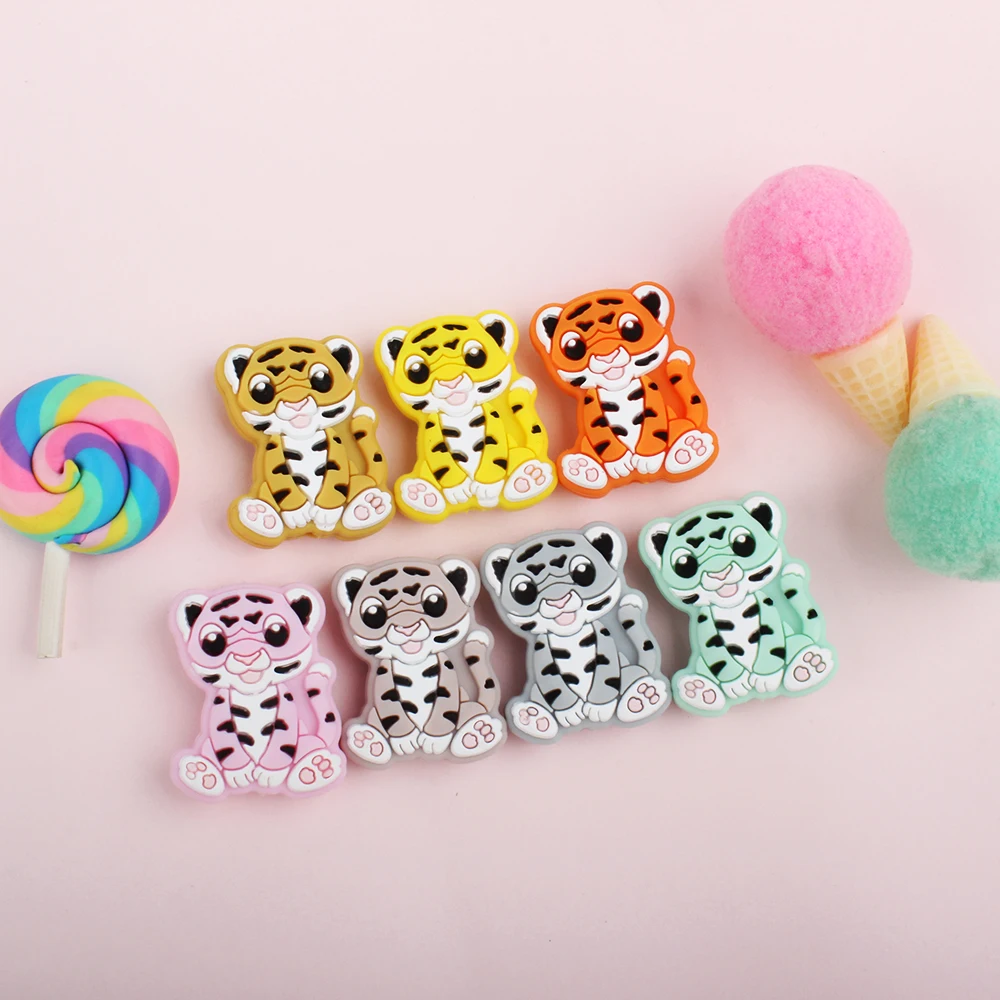 5/10Pcs Silicone Beads Tiger Animal Shape Focul Beads For Jewelry Making DIY Keychain Beaded Pen Bracelets Food Grade Accessorie