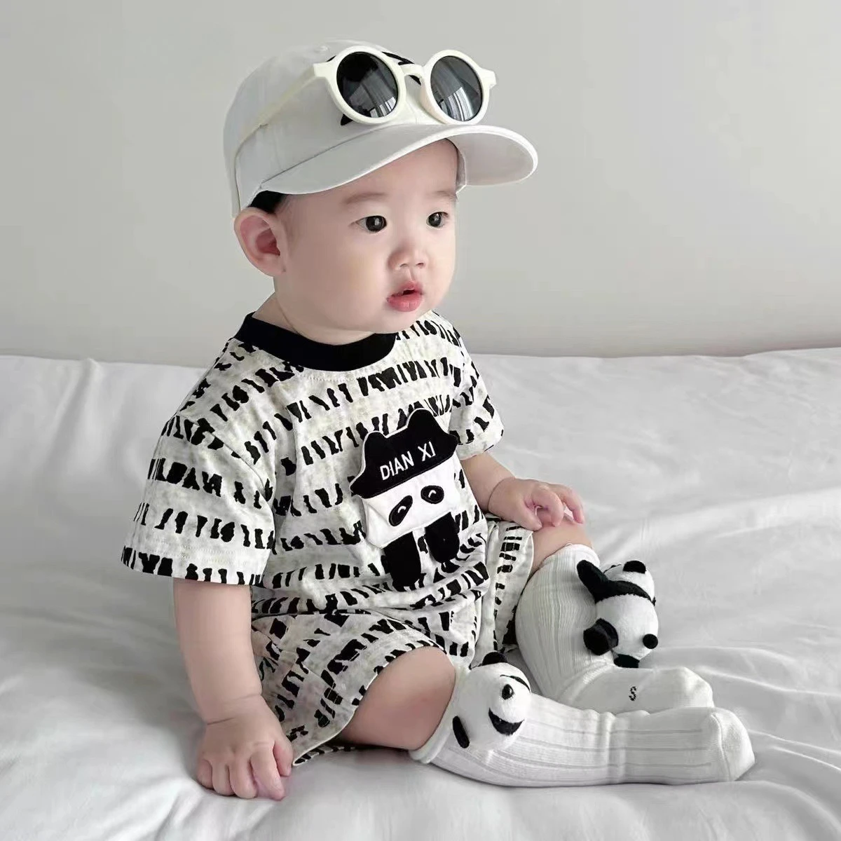 Somenie Infant  Summer Romper Cloth Thin  Boys' Letter Print Romper Suit Kids  Outdoor Trends
