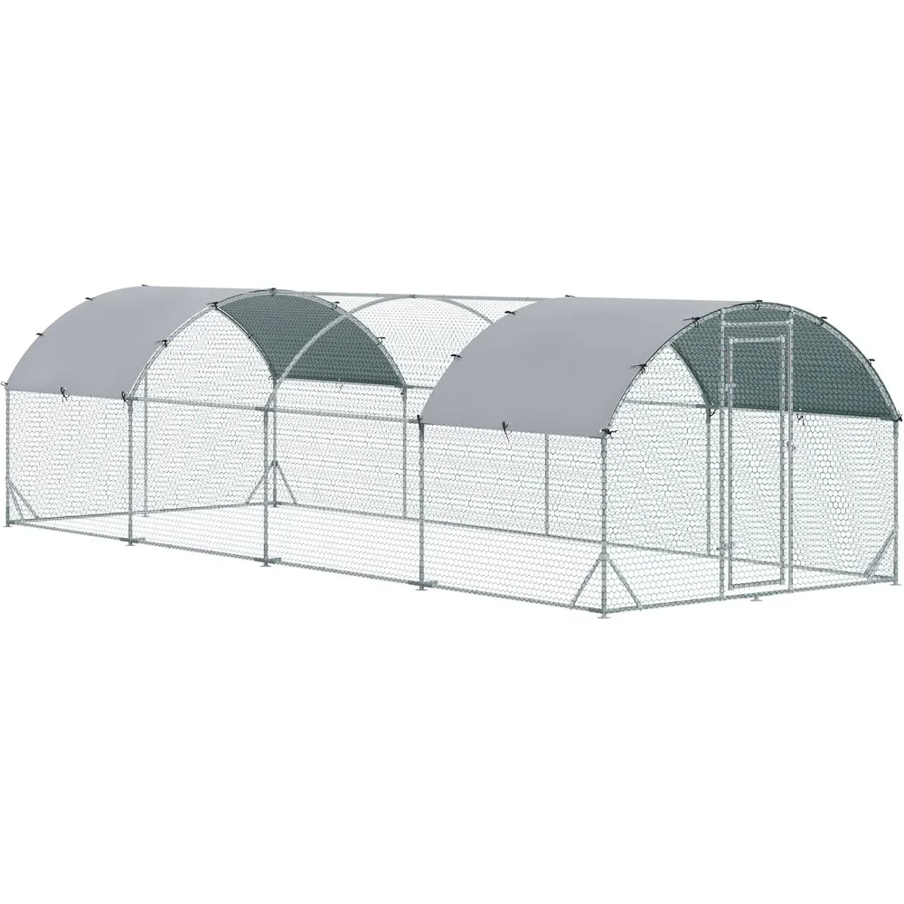 Chicken Run Large Metal Chicken Coop with Waterproof and Anti-UV Cover, Dome Shaped Walk-in Fence Cage Hen House for Outdoor