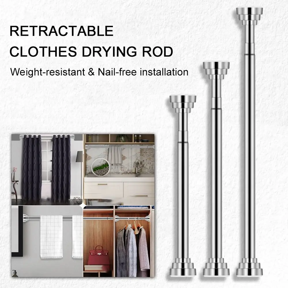 Adjustable Multifunctional Hanger Rod Shelf Loaded Extendable Rod Curtain Telescopic Pole Household Hanging Rod Bathroom Product