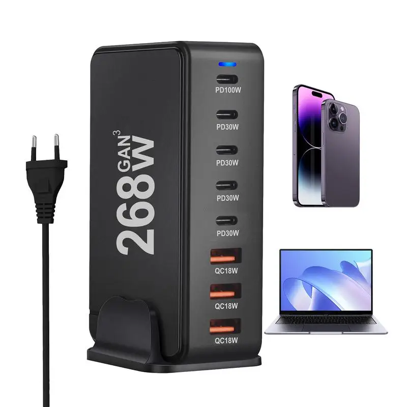 PD Charger 8-Port Multiple Port Pd Charging Station Multi USB C Charger For Travel Home Office