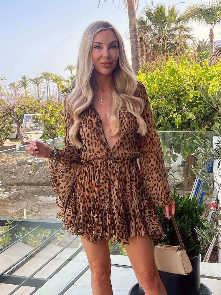 HH Female Chic Summer Chiffon Cut Out Backless Lace Up Mini Dress Woman Elegant Long Sleeve  Beach Vacation Dresses Mujer