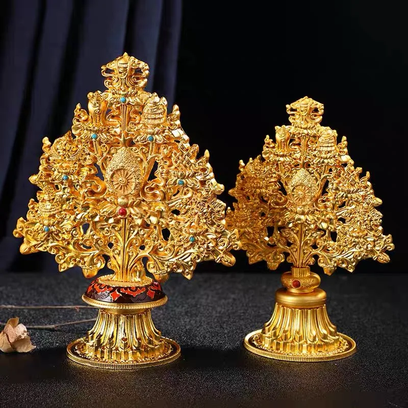 Tibetan Pagoda Trees Alloy,Tantric Golden Eight Auspicious Trees Buddhism Handicraft , Nepal Altars Desktop Decorative, 20 cm