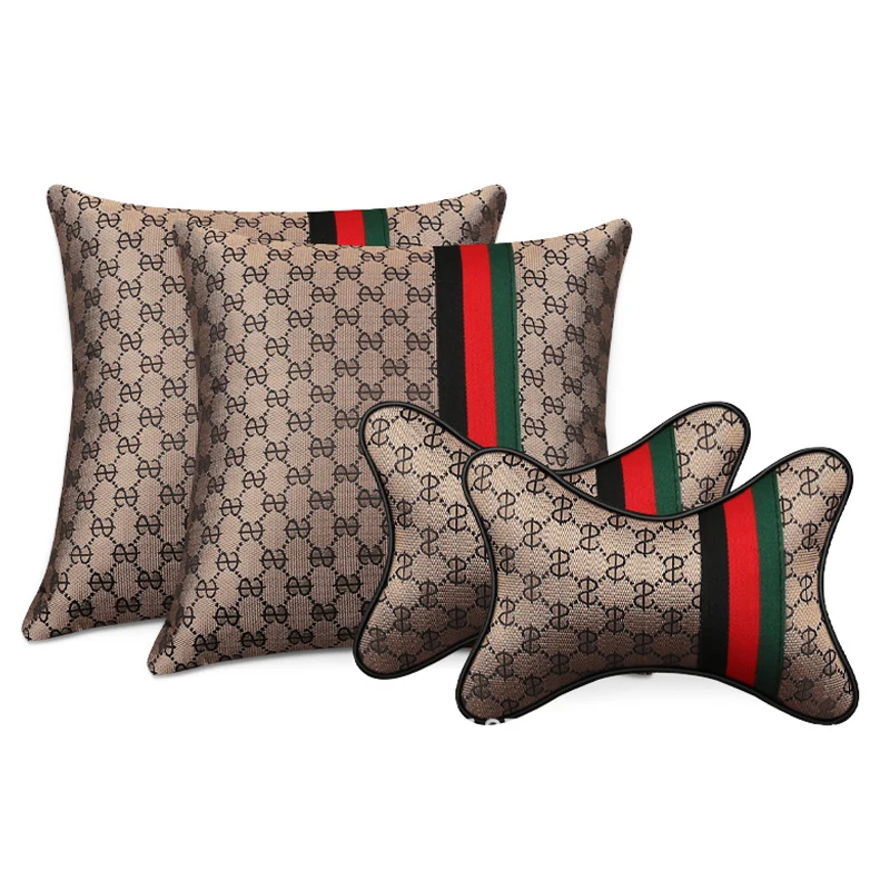 

1 pair G Luxury Linen Leather car headrest pillow Unisex Breathable Auto Neck Rest Headrest Cushion Pillows 4 seasons Universal