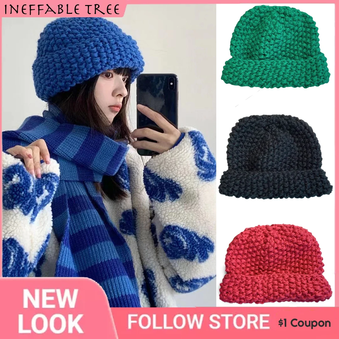 

Y2K Winter Hat Skullies Beanies Hats Winter Beanies Caps For Men Women Coarse Knit Pineapple Pattern Wool Bonnet Knitted Hat