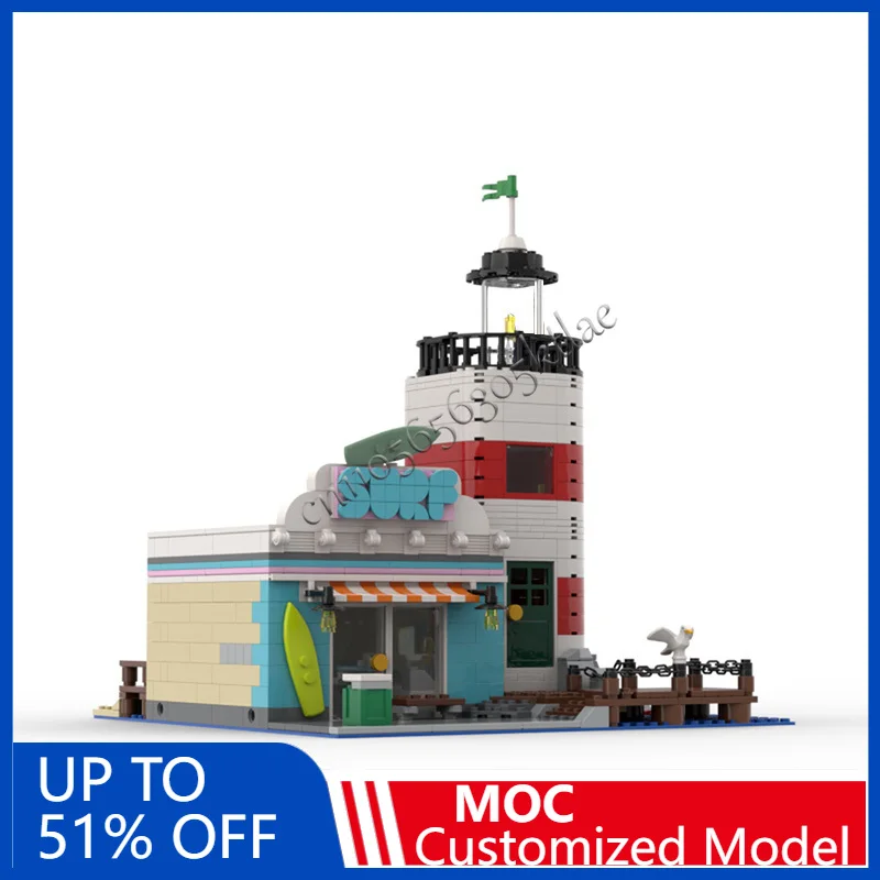865 Uds casa calle faro y tablero tienda MOC personalizar bloque de construcción Modular diseño creativo modelo DIY montaje juguete para regalo