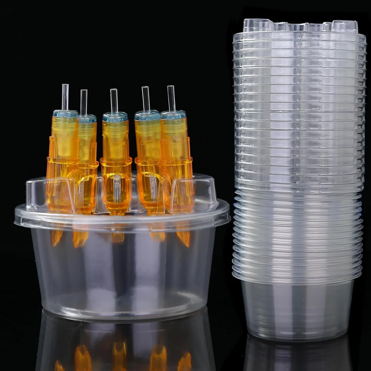 Tattoo Needle Cartridge Cup Holder 20PCS Disposable Plastic Ink Cleaning Cup Tattoo Needle Tray Tattoo Needle Ink Cleaning Cup