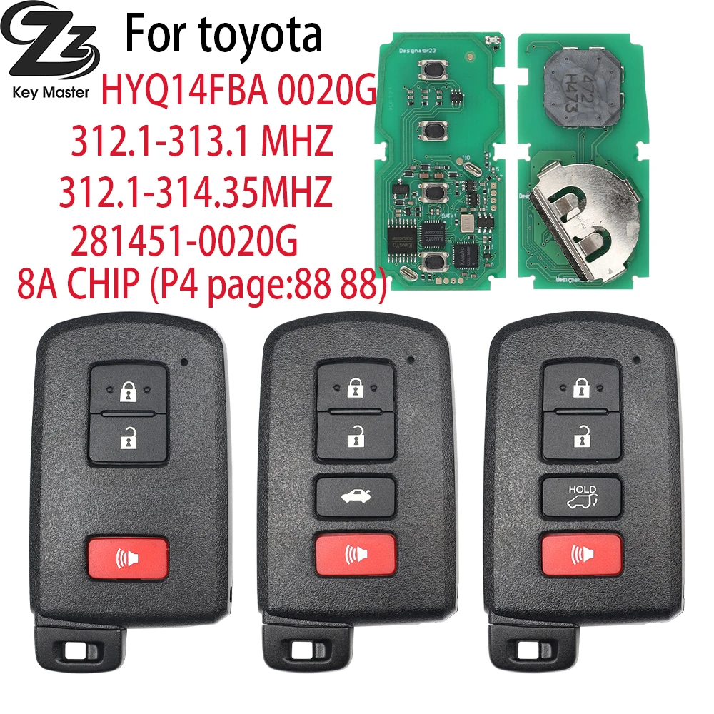 

Zz-KeyMaster Smart Card Remote For Toyota Highlander 2014-2019 312/314Mhz 89904-0E121 HYQ14FBA 281451-0020 4 Buttons Control Fob