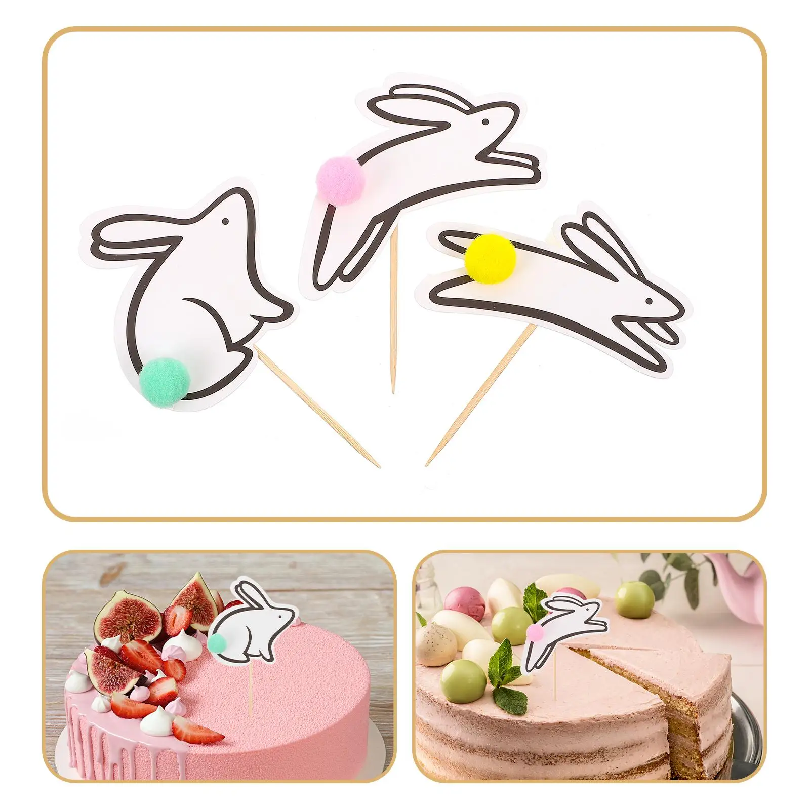18 Pcs Insert Bunny Topper Easter Bunny Cupcake Topper White Wood Party Decorations Cake Adornments Cake Decoration