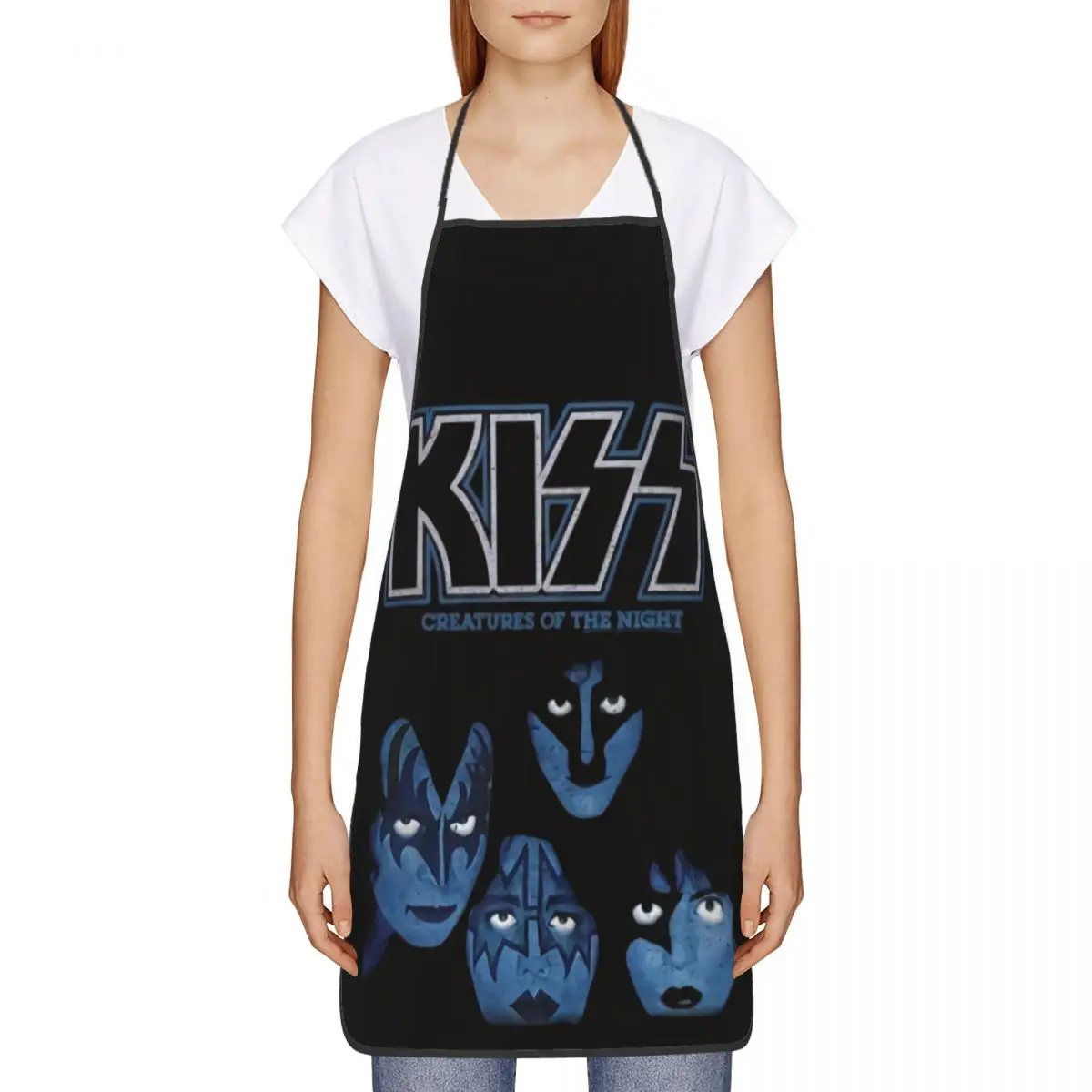 Funny Kiss Rock Metal Band Bib Apron Men Women Unisex Kitchen Chef Tablier Cuisine for Cooking Baking Gardening